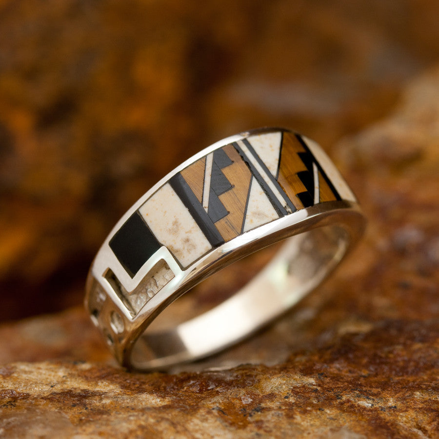 David Rosales Kayenta Staircase Inlaid Sterling Silver Ring
