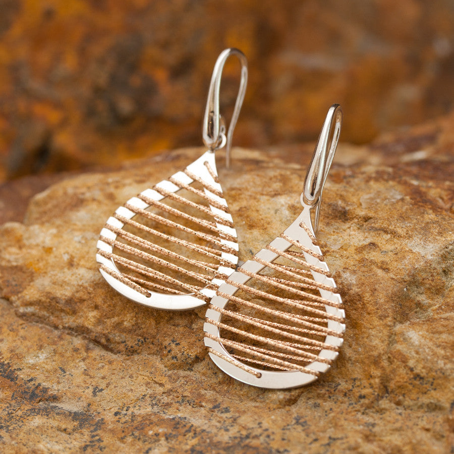Small Rose Gold and Rhodium Teardrop Wire Earrings
