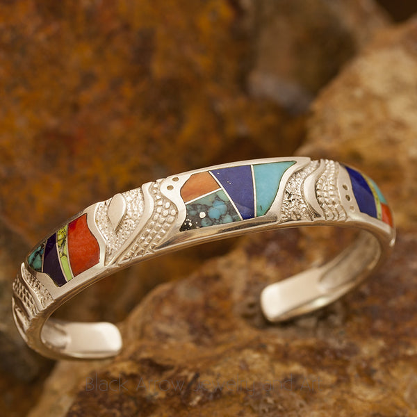David Rosales Indian Summer Inlaid Sterling Silver Bracelet