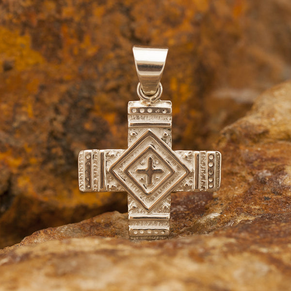 David Rosales Red Canyon Inlaid Sterling Silver Two-Sided Cross Pendant