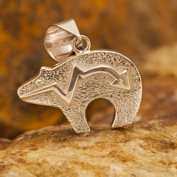 David Rosales Indian Summer Cobble Inlaid Sterling Silver Bear Pendant