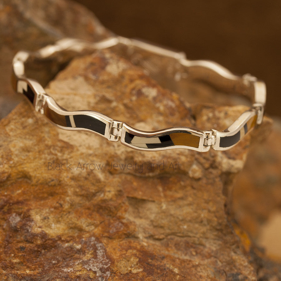 David Rosales Wavy Kayenta Inlaid Sterling Silver Bracelet
