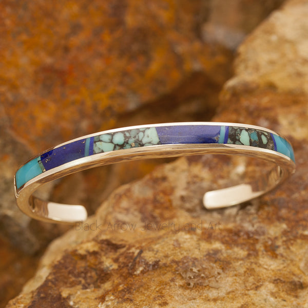 David Rosales Blue Mountain Inlaid Sterling Silver Bracelet