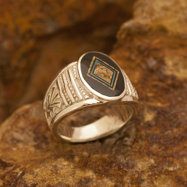 David Rosales Turquoise Creek Inlaid Sterling Silver Bounty Ring