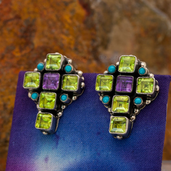 Leo Feeney Peridot Cross Sterling Silver Earrings