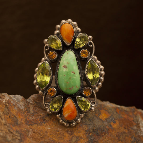 Leo Feeney Gaspeite and Spiny Sterling Silver Ring