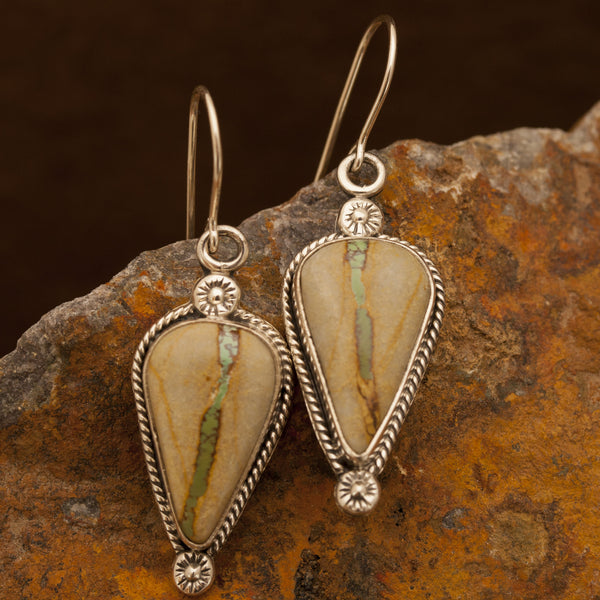 Navajo Foliage Boulder Turquoise Sterling Silver Earrings