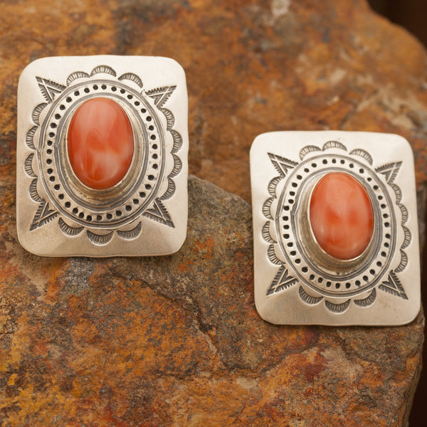 Don Lucas Concho Style Pink Coral Earrings