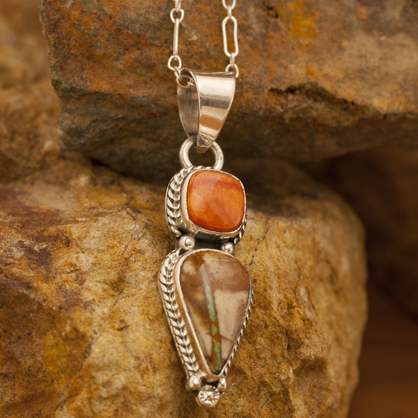 Boulder Turquoise and Spiny Oyster Shell Pendant