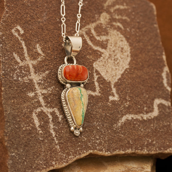 Boulder Turquoise and Spiny Oyster Shell Pendant