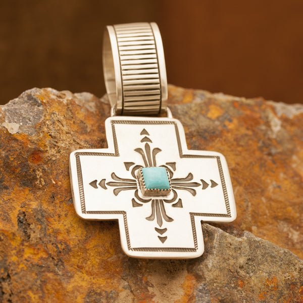 Traditional Sterling Silver and Turquoise Cross Pendant