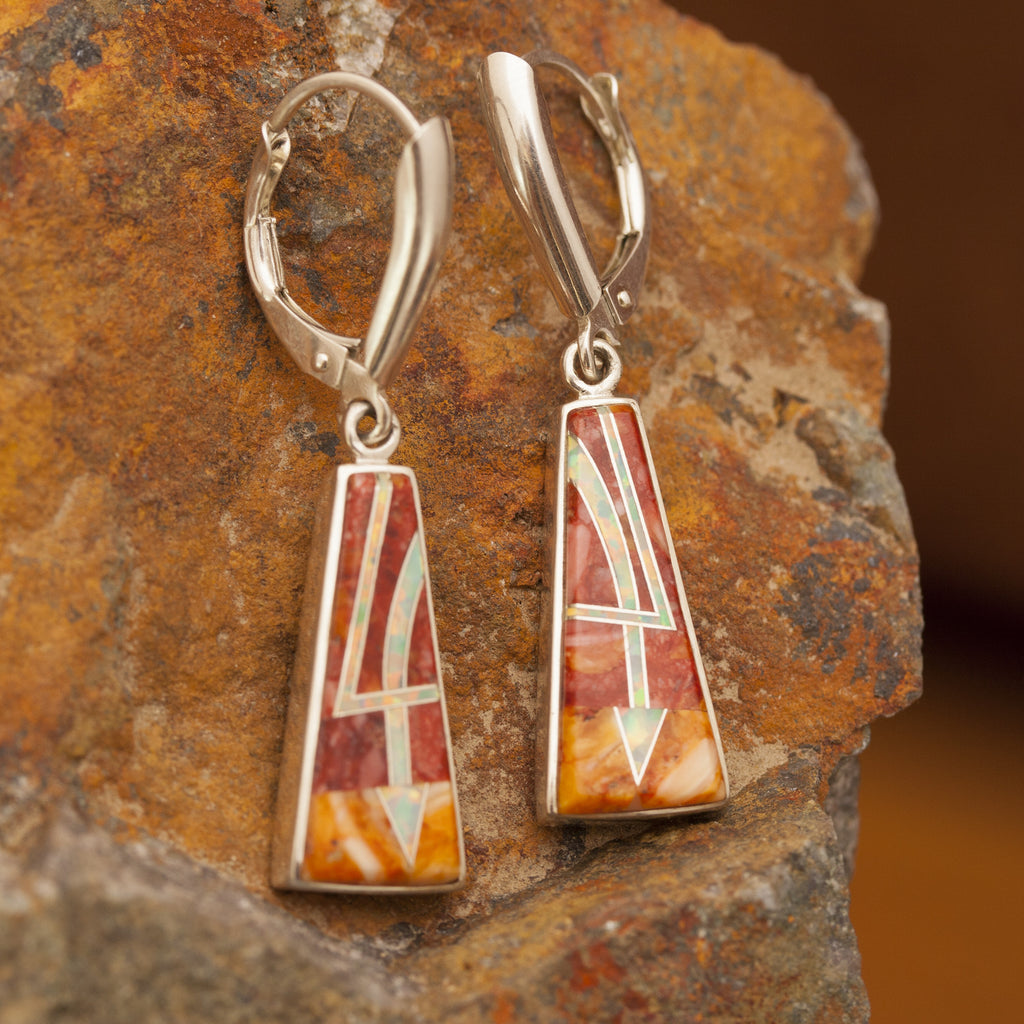 Sterling Silver Spiny Oyster and Opal Earrings
