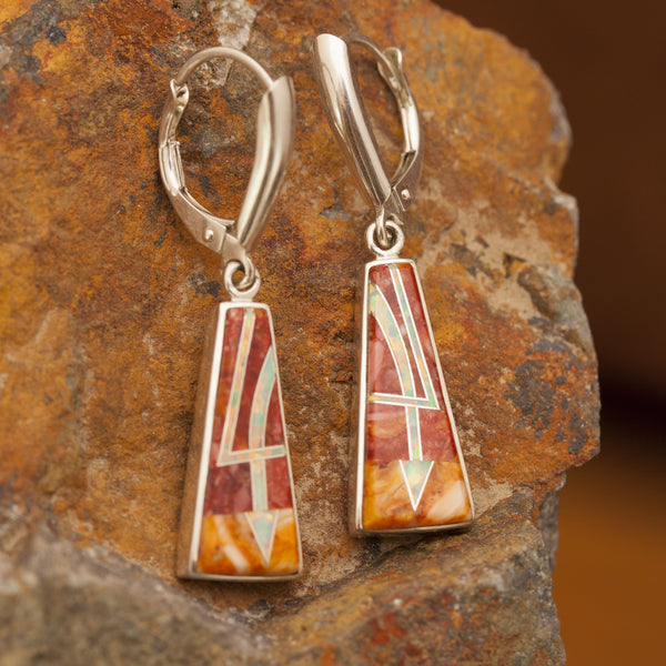 Sterling Silver Spiny Oyster and Opal Earrings