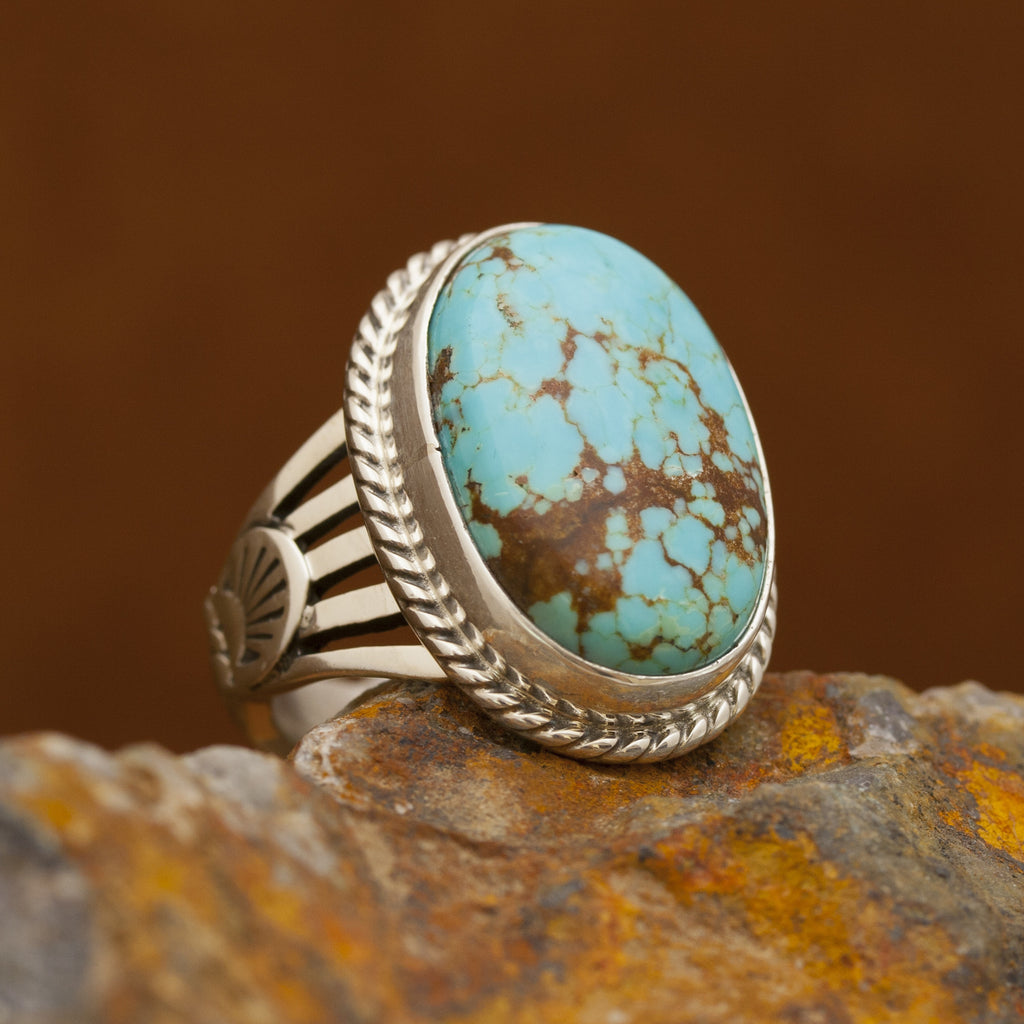 Oval Number 8 Turquoise Sterling Silver Ring Size 7