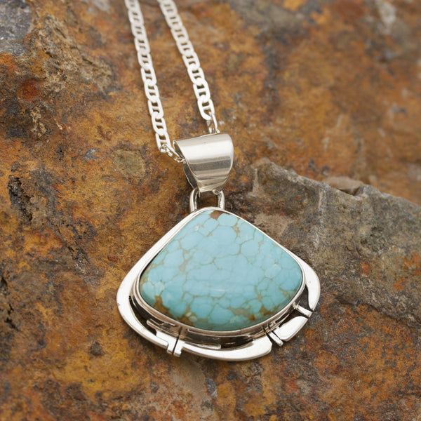 Fan Shaped Number 8 Turquoise Sterling Silver Pendant
