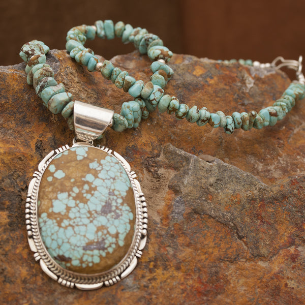 Number 8 Turquoise Sterling Silver Pendant with Turquoise Chain