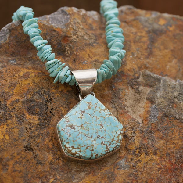 Number 8 Turquoise Sterling Silver Pendant with Turquoise Chain_copy_1