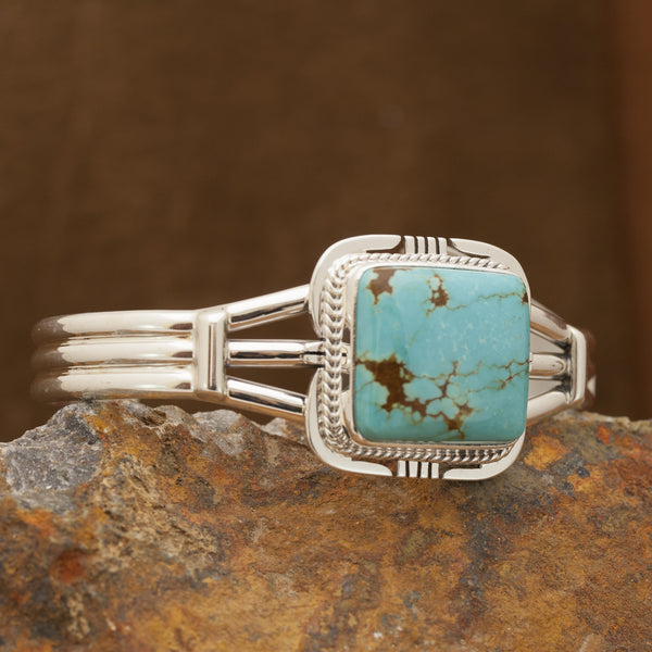 Square Number 8 Turquoise Sterling SIlver Bracelet