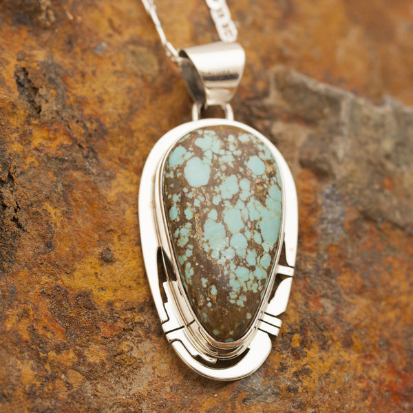 Teardrop Shaped Number 8 Turquoise Sterling Silver Pendant