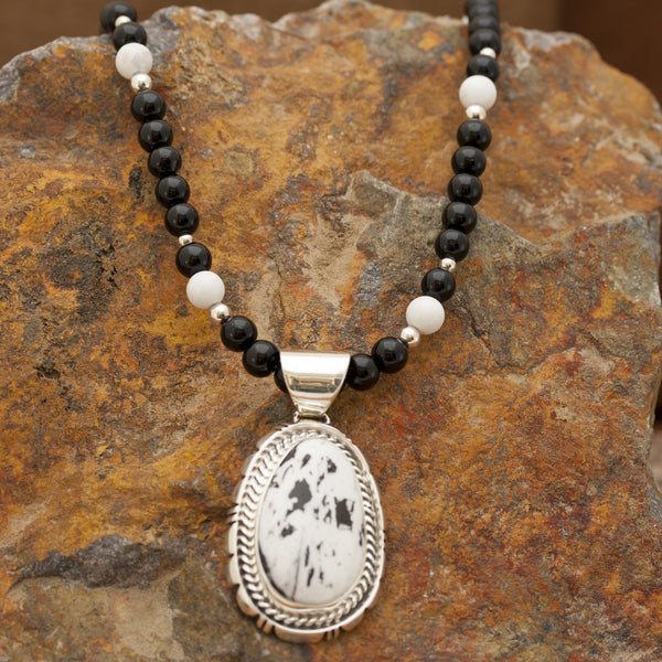 White Buffalo Pendant with Beaded Necklace